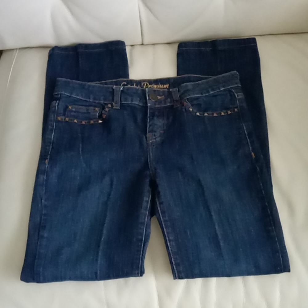 Cache Premium Dark Denim Jeans Classic 5 Pockets Metal Embellishments Size 4